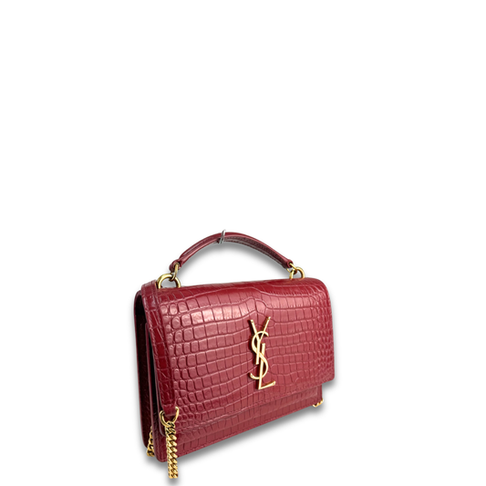 YSL Red Croc Small Sunset Bag