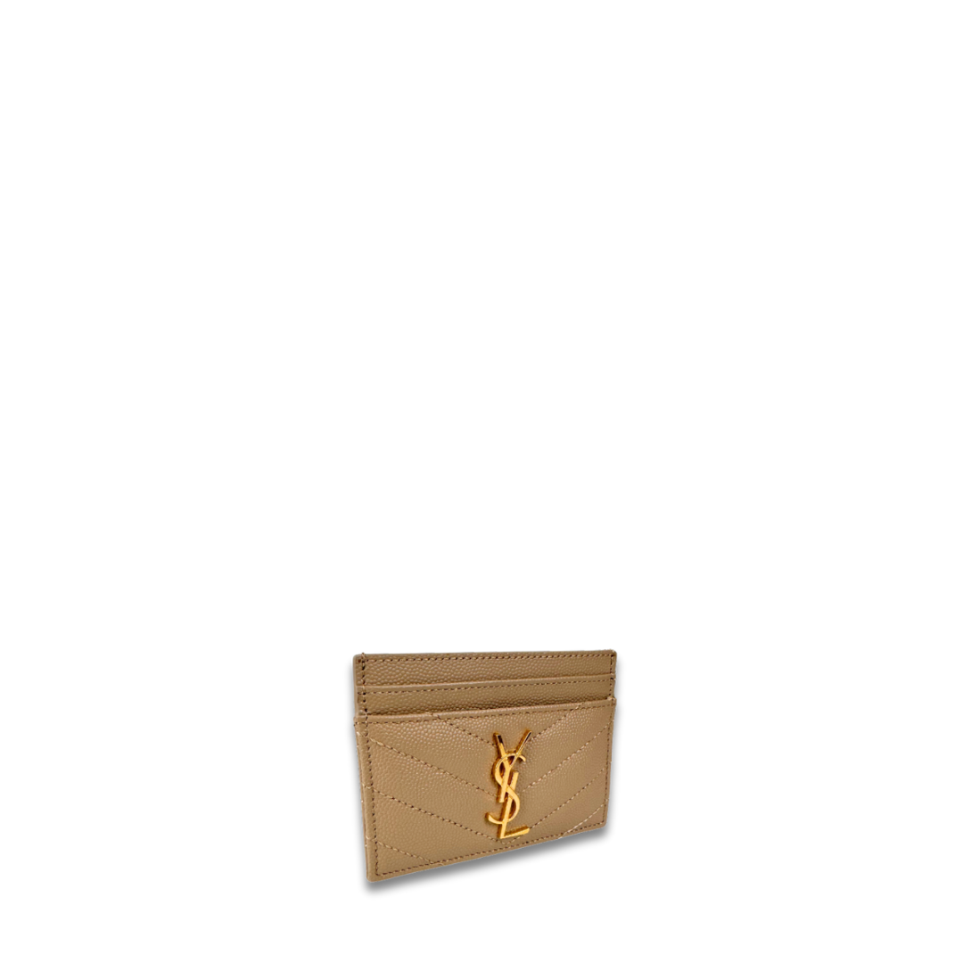 YSL Beige Cassandre Grain de Poudre Leather Card Case