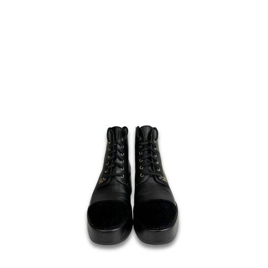 Chanel Calfskin Velvet CC Cap Toe Boot- Size 38.5