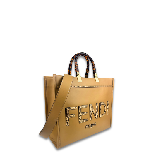 Fendi Tan Python Medium Sunshine Shopper Tote