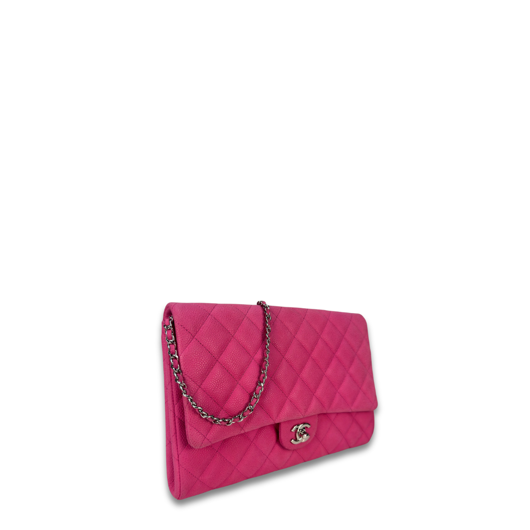 Chanel Hot Pink Caviar Classic Flap Clutch