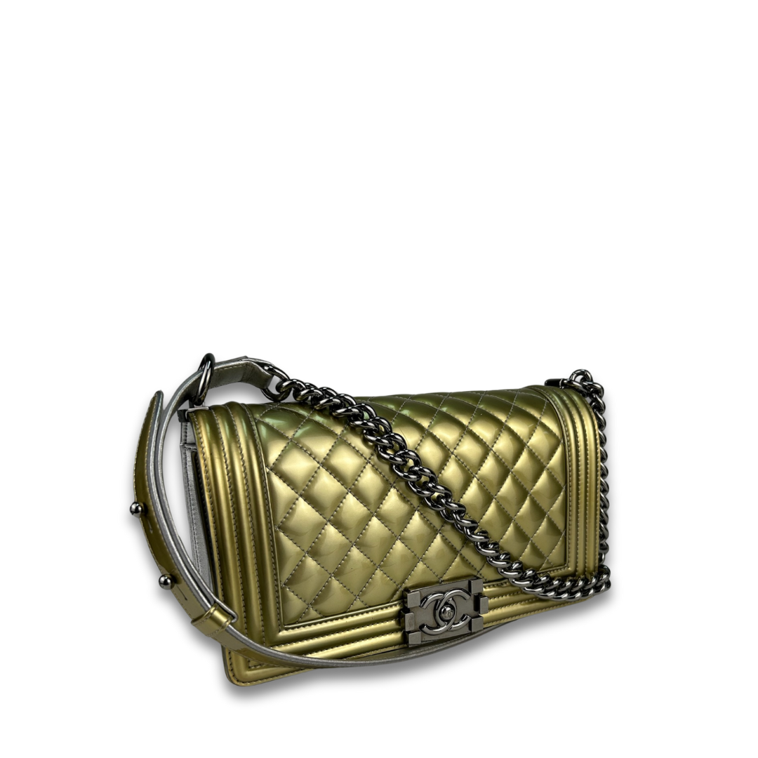 Chanel Metallic Patent Leather Medium Boy Bag