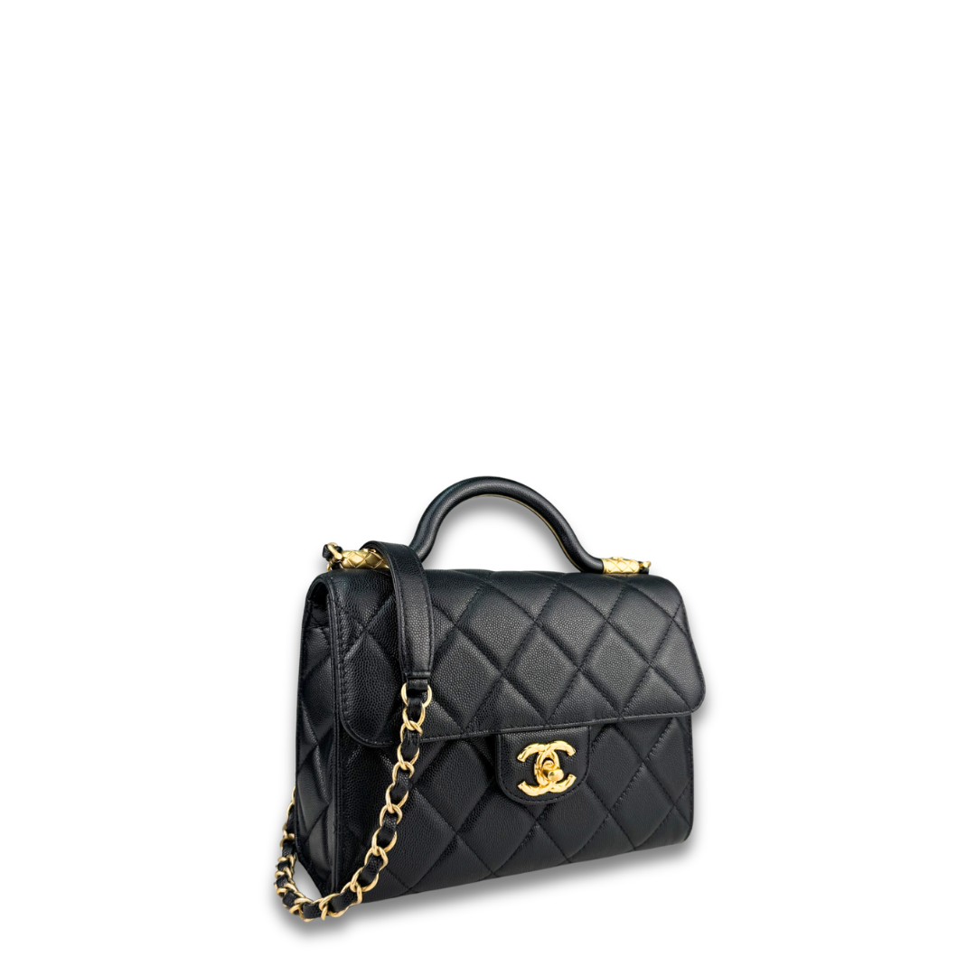 Chanel Black Caviar Top Handle Flap Bag