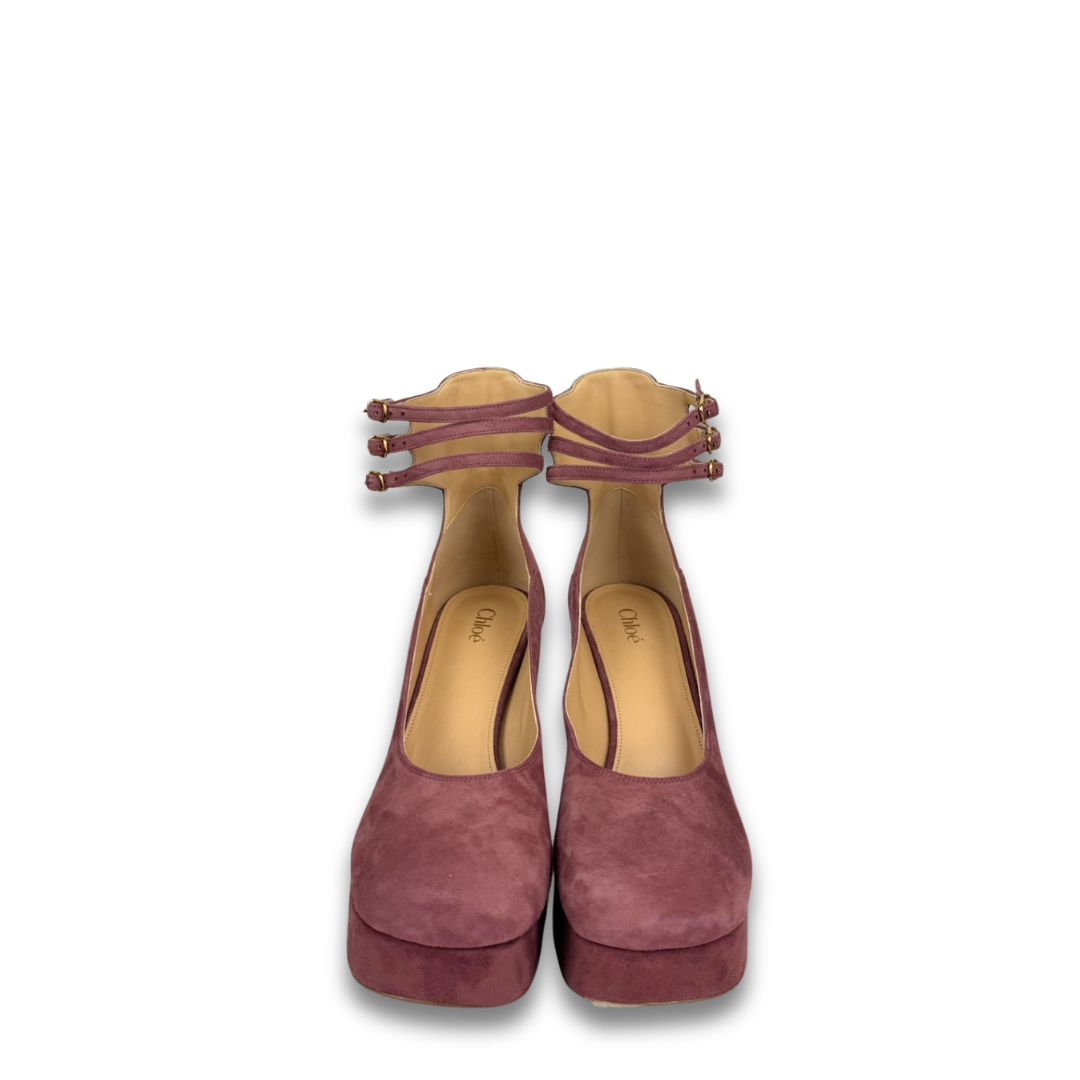 Chloe Dusty Rose Suede Loti 100 Platform Heels - Size 37