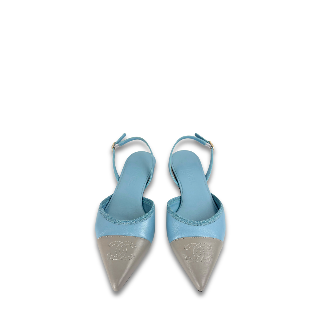 Chanel Pointed Cap-Toe Flat Slingbacks - Size 37