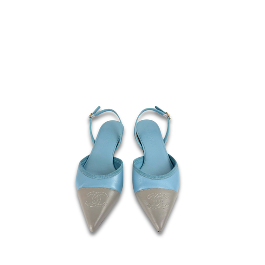 Chanel Pointed Cap-Toe Flat Slingbacks - Size 37