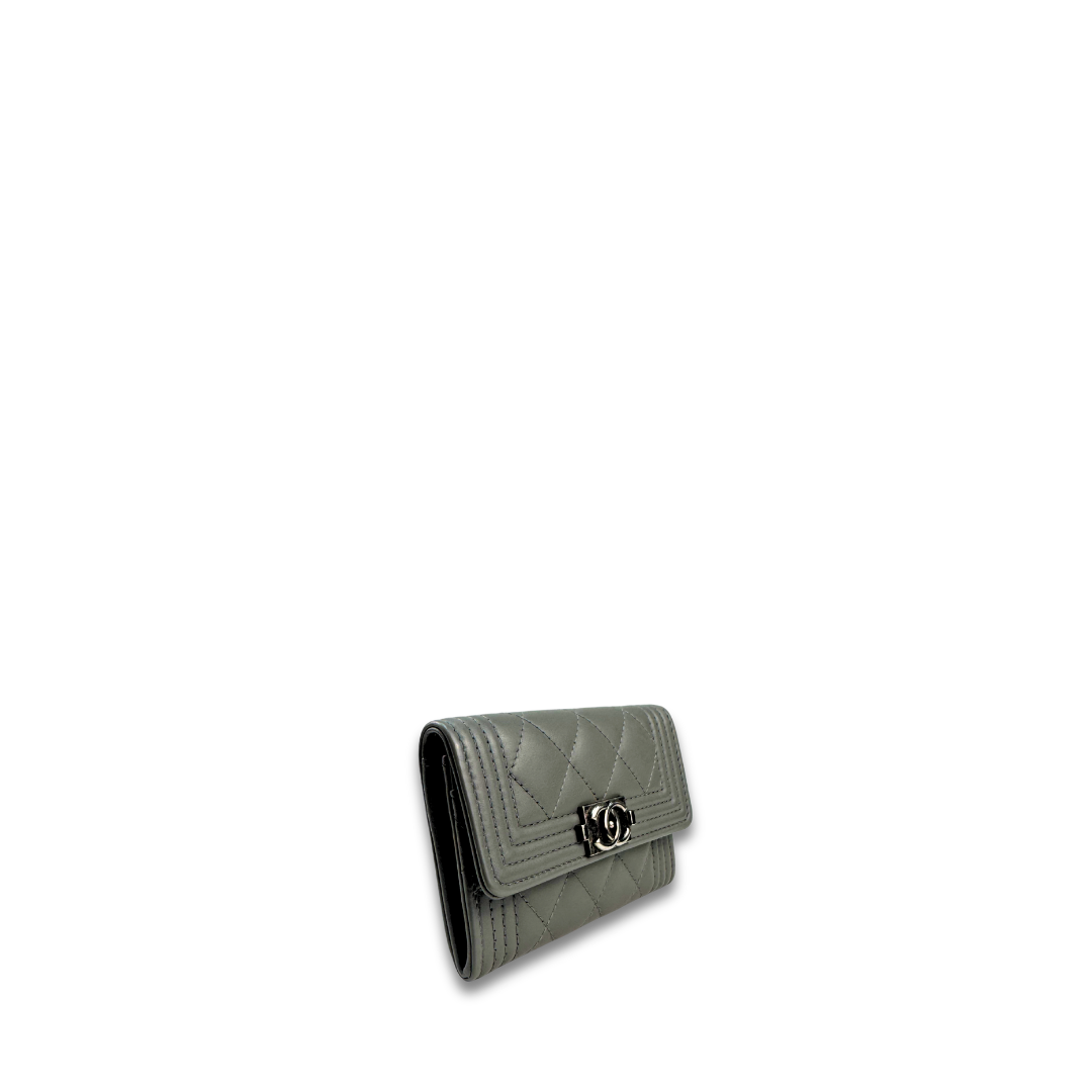 Chanel Grey Lambskin Boy Compact Wallet