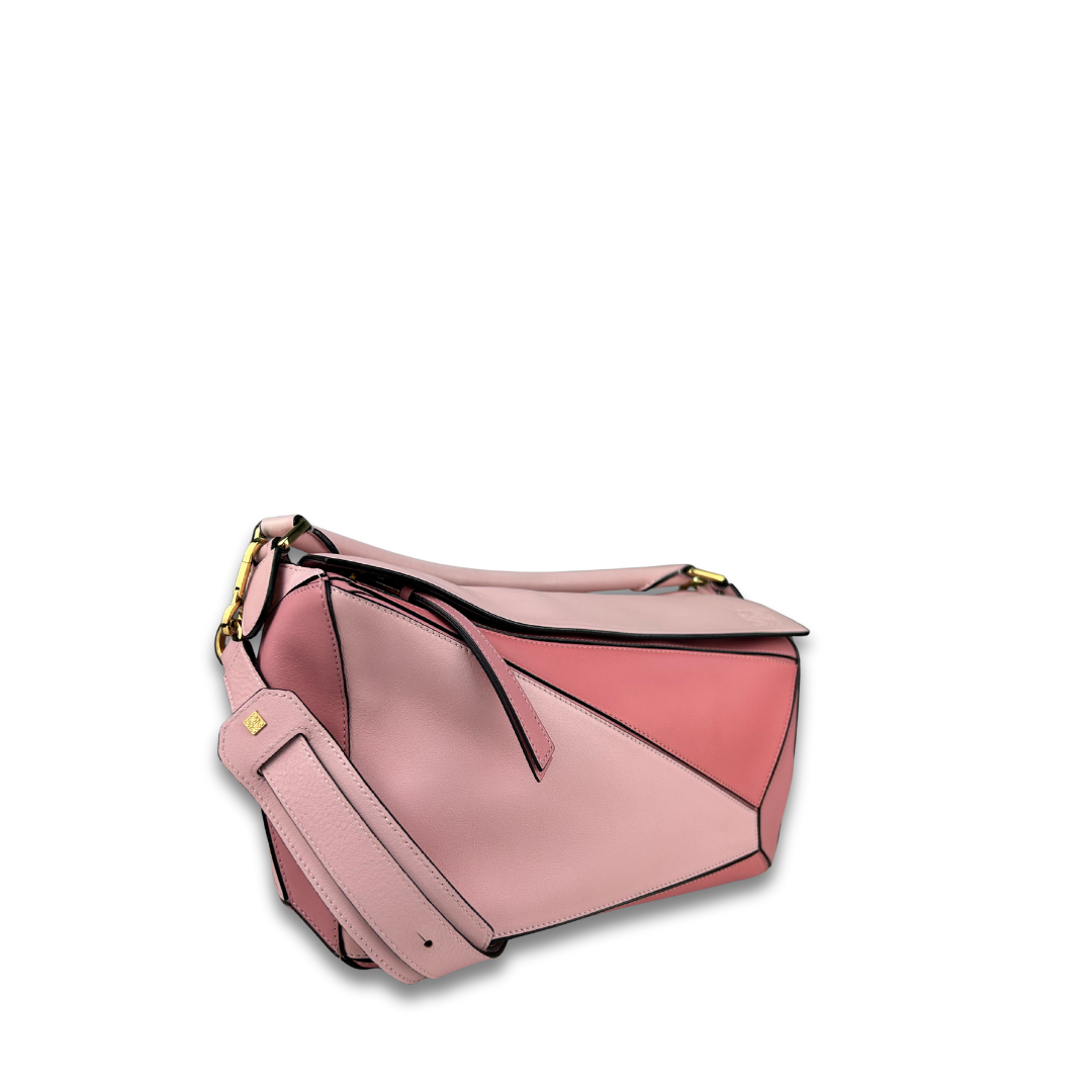 Loewe Pink Colorblock Medium Puzzle Bag Leather