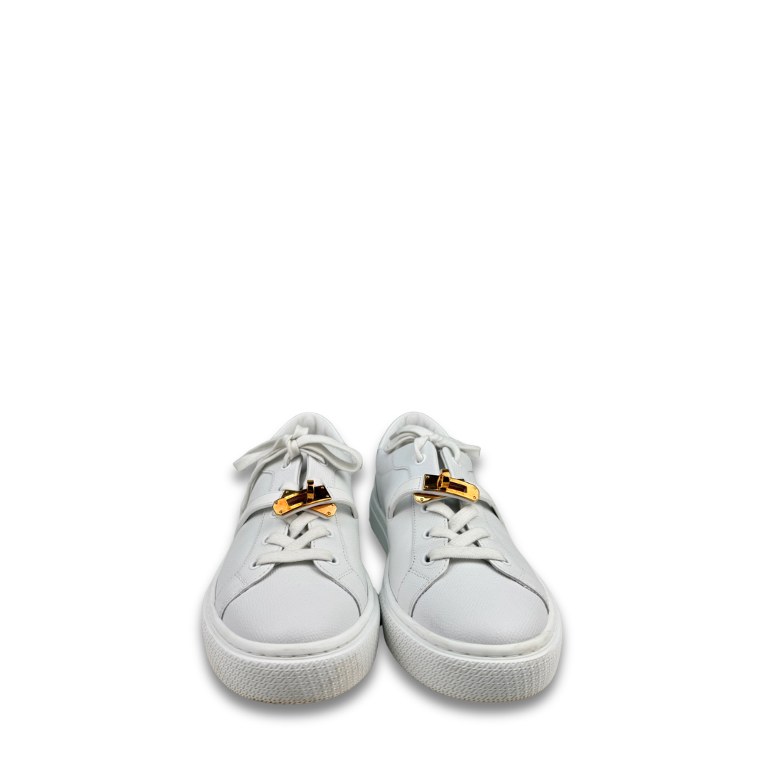 Hermès White Calfskin Day Sneakers- Size 41