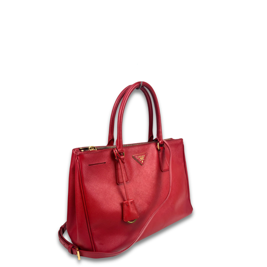 Prada Red Medium Saffiano Double Zip Galleria