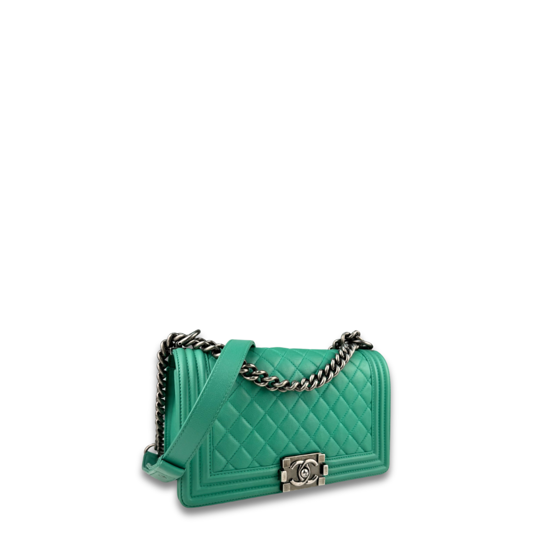 Chanel Green Calfskin Medium Boy Bag