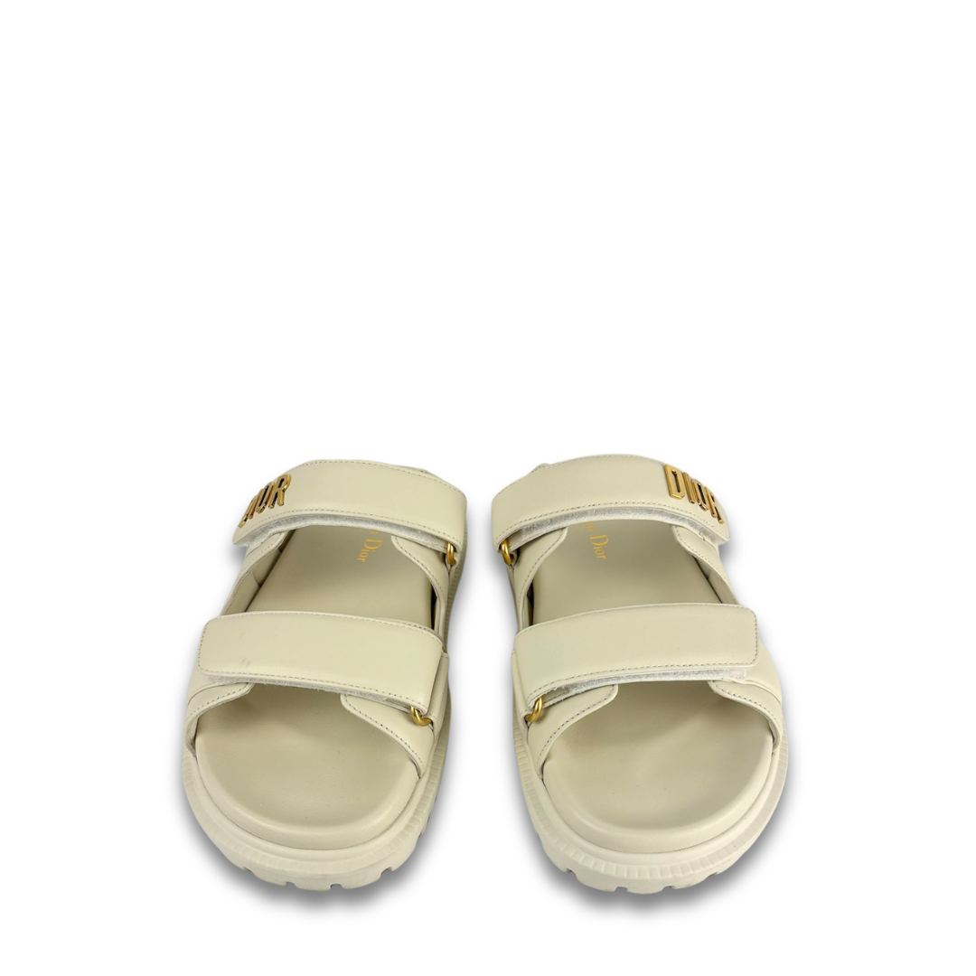 Dior White Lambskin Dioract Slides - Size 37.5