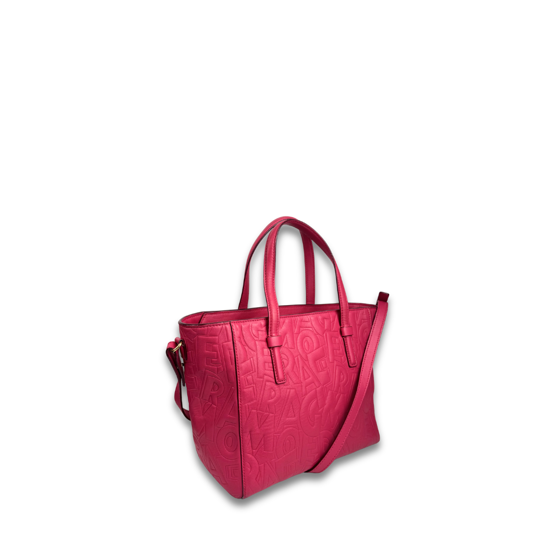 Ferragamo Small Fuchsia Bonnie Embossed Tote
