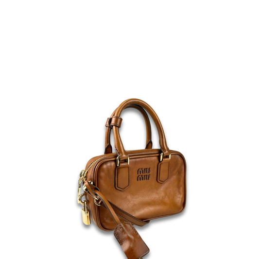 Miu Miu Cognac Leather Arcadie Bag