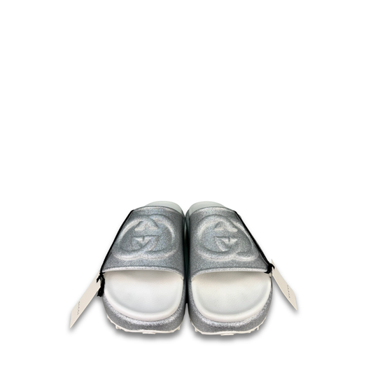 Gucci Silver Interlocking G Platform Slides - Size 40
