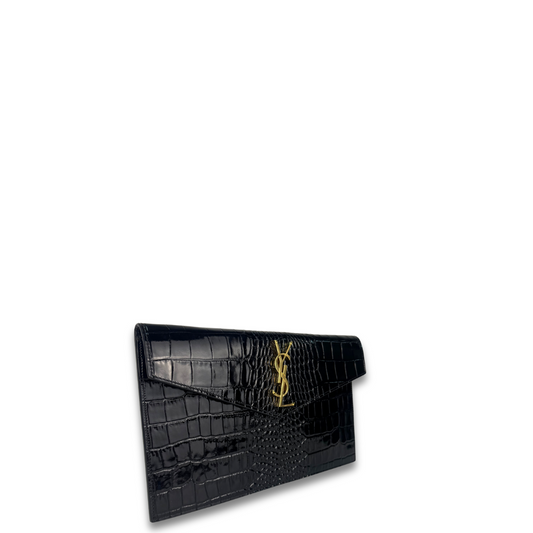 YSL Croc Embossed Uptown Clutch