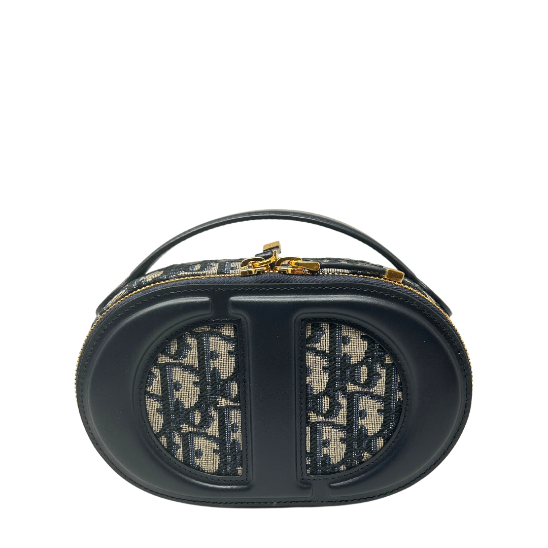 Dior - CD Signature Oval Camera Bag Black Cd-embossed Signature Calfskin with Black and White Houndstooth Embroidered Cotton - Women