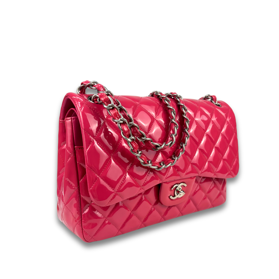 Chanel Dark Pink Patent Leather Jumbo Double Flap