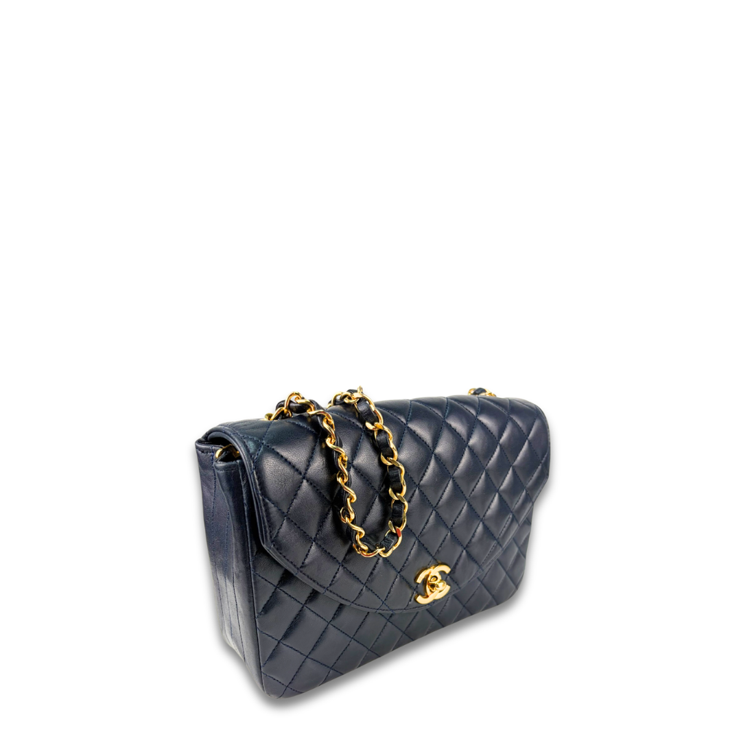Chanel Navy Blue Lambskin Halfmoon Shoulder Bag