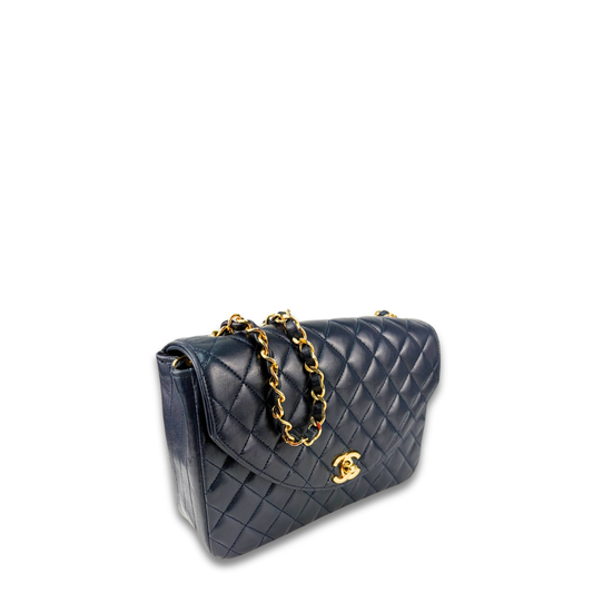 Chanel Navy Blue Lambskin Halfmoon Shoulder Bag