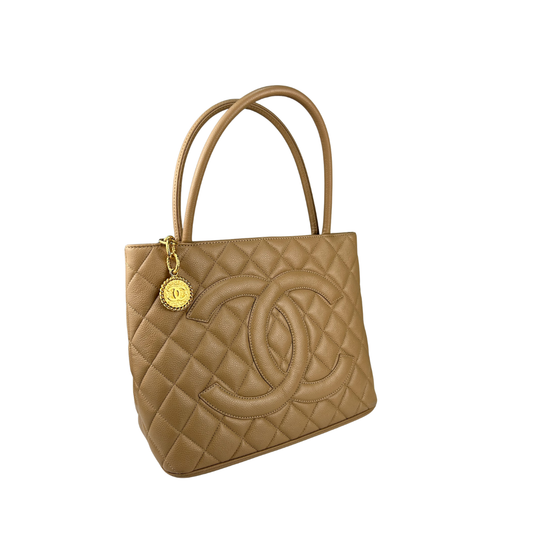Chanel Beige Caviar Medallion Tote