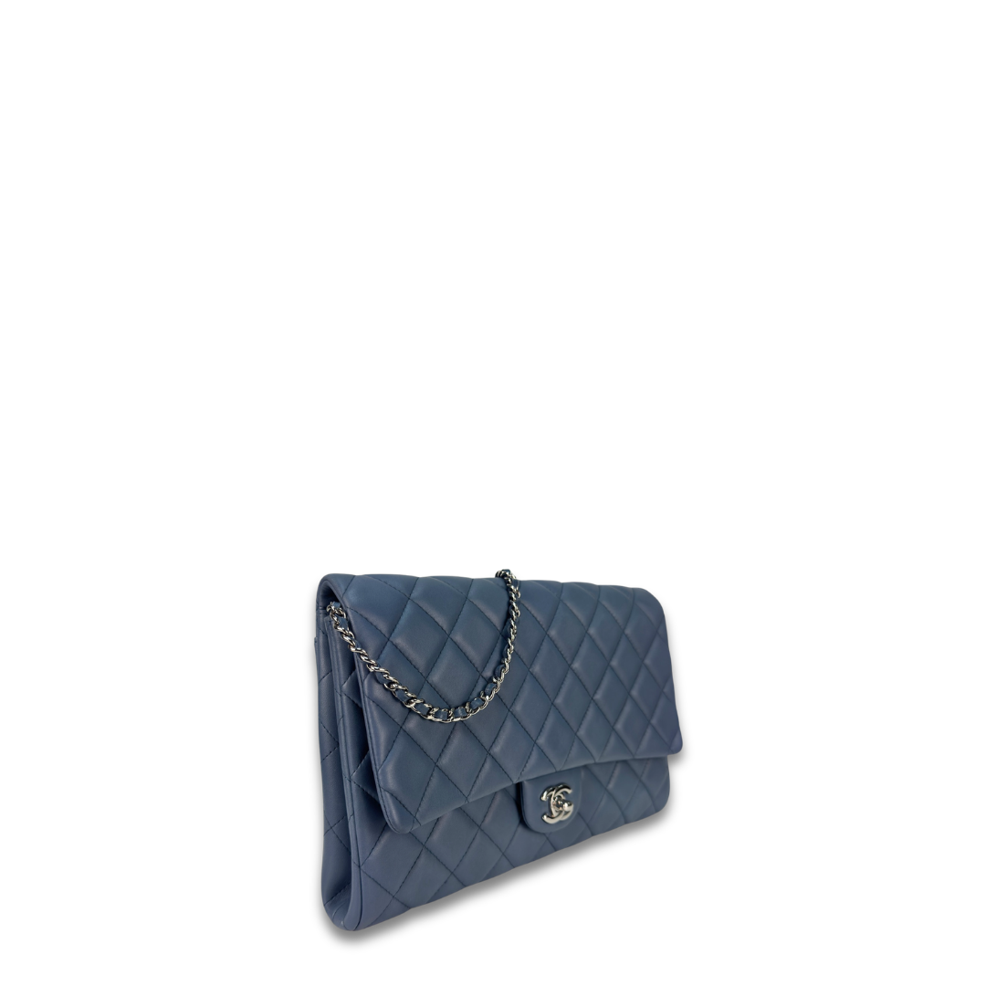 Chanel Blue Lambskin Classic Flap Clutch