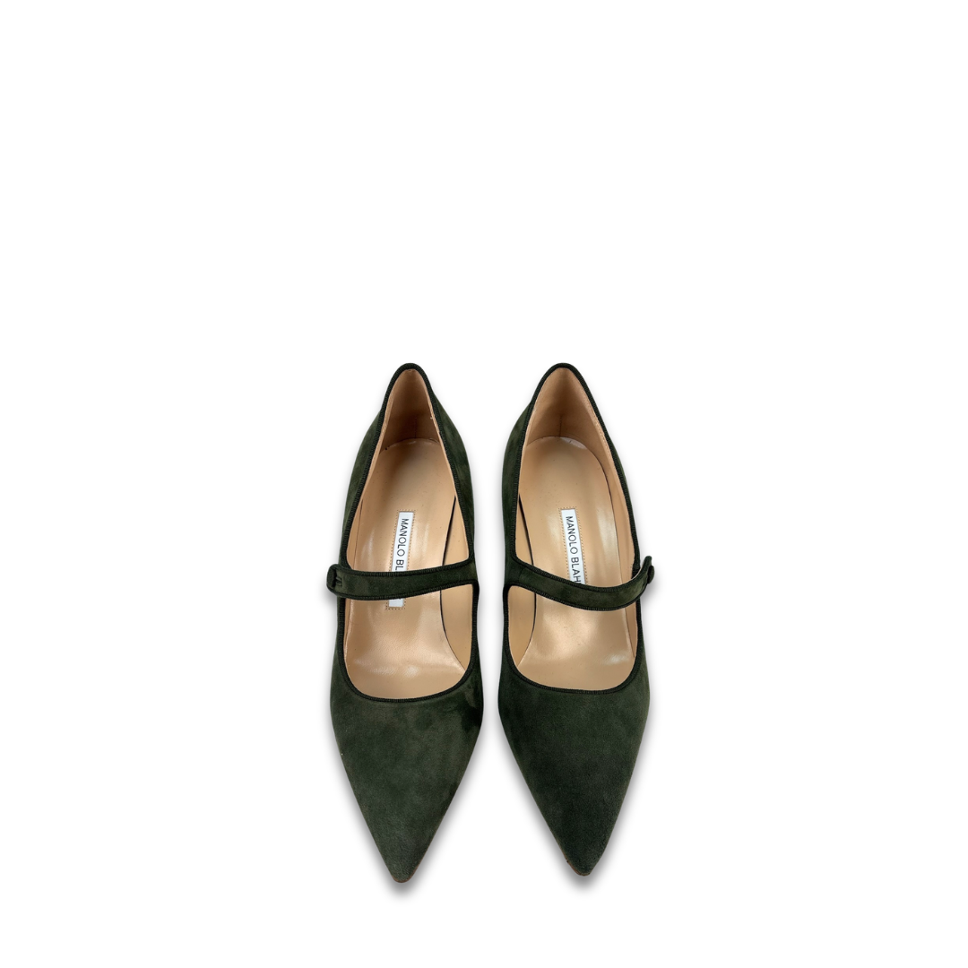 Manolo Blahnik Green Campariba Kid Suede Pumps-Size 40
