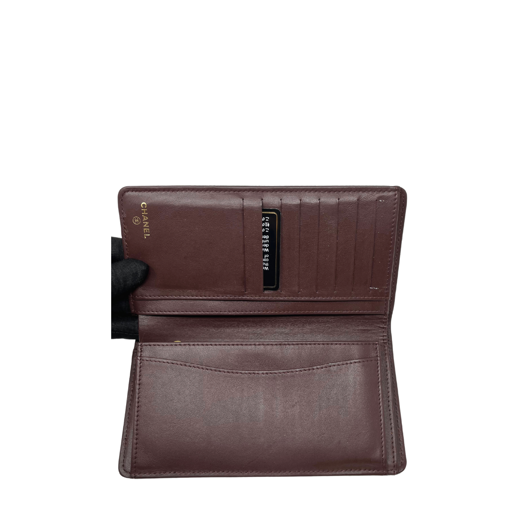 Chanel Caviar Skin Bi-Fold Long Wallet Clasp Leather ASL8108