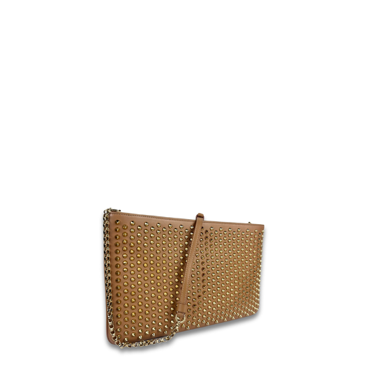 Louboutin Loubiposh Beige Studded Chain Clutch