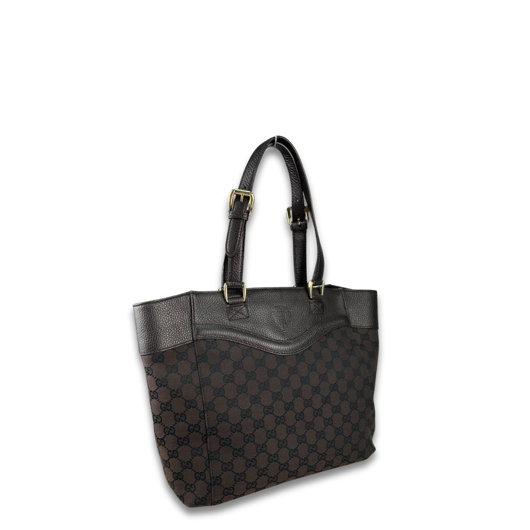 Gucci Dark Brown Canvas Crest Tote