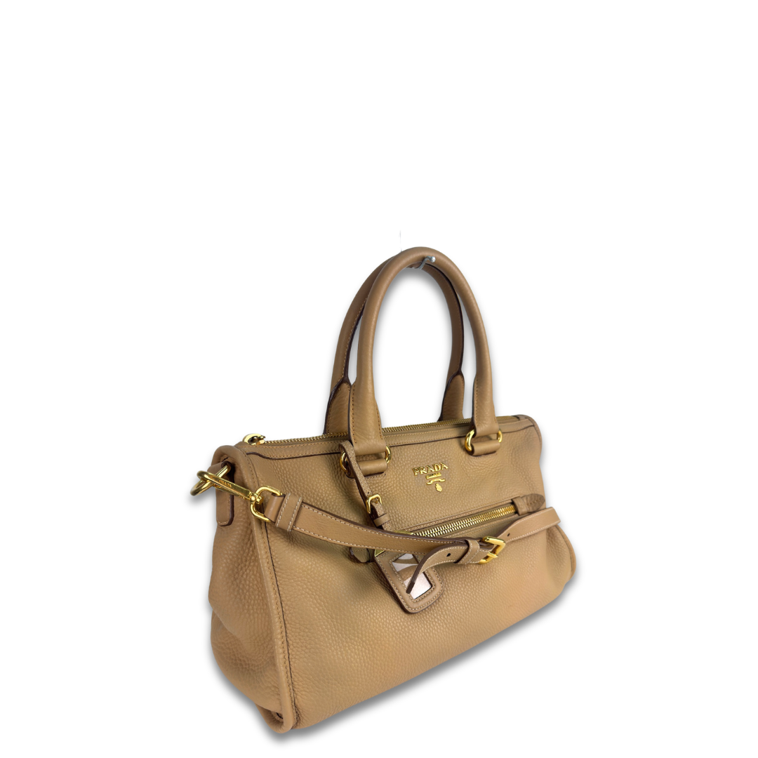 Prada Tan Daino Leather Zip Tote