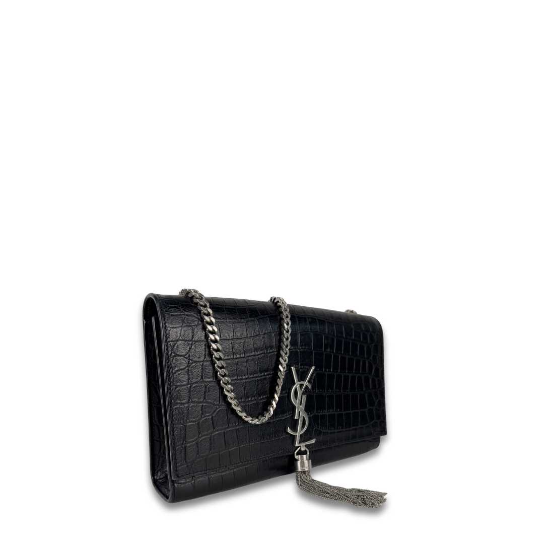 YSL Croc-Embossed Medium Kate Tassel Bag