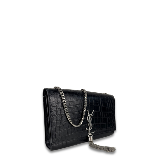 YSL Croc-Embossed Medium Kate Tassel Bag