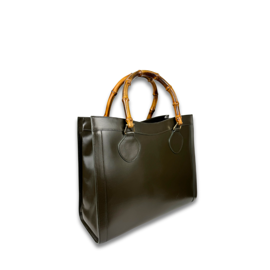 Gucci Diana Green Bamboo Tote Bag