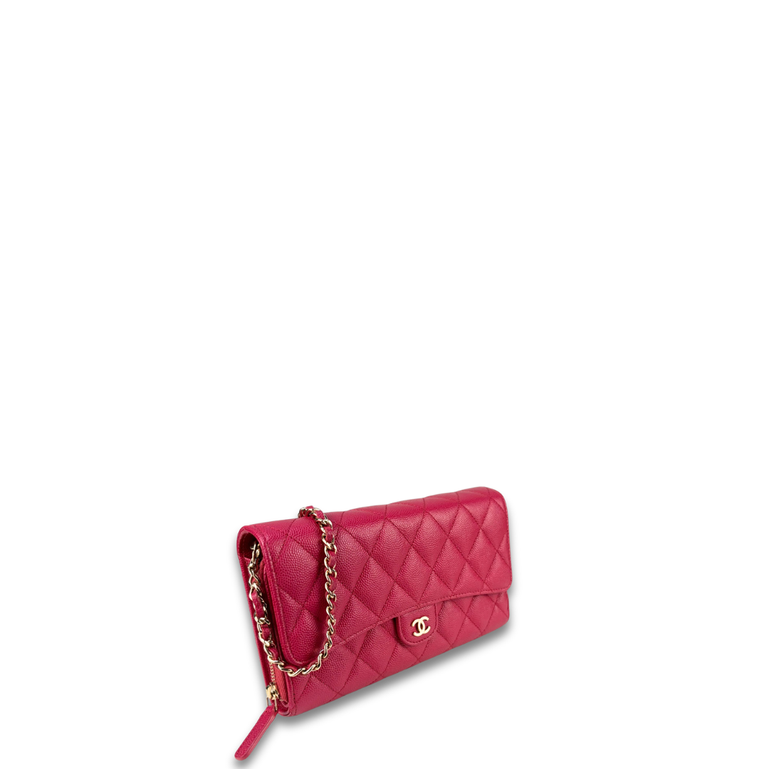 Chanel Dark Pink Caviar Quilted Flap Wallet on Chain