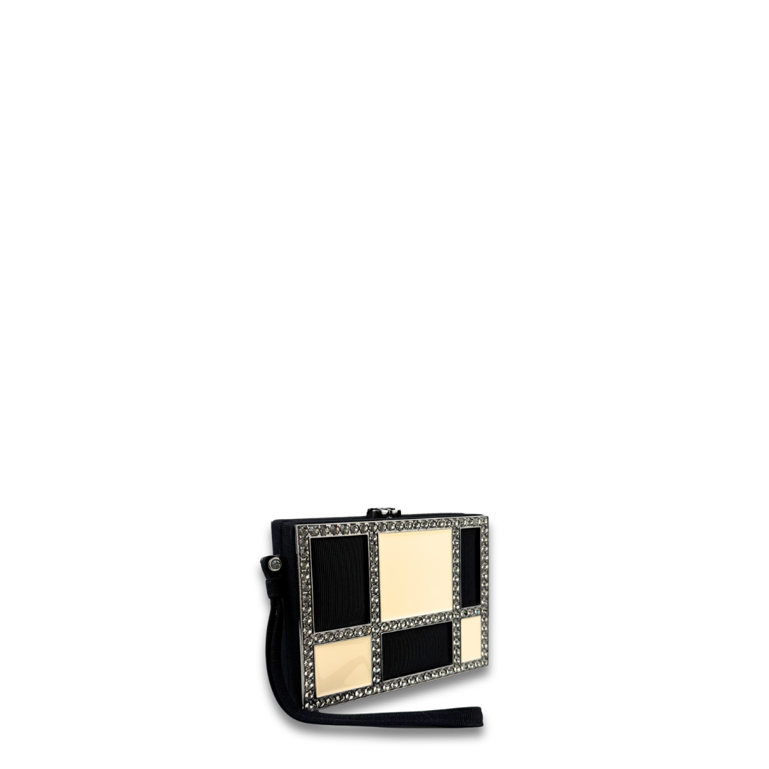 Chanel Piqué Rhinestone Minaudière Box Clutch