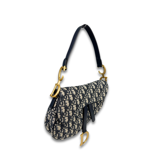 Dior Navy Oblique Saddle Bag