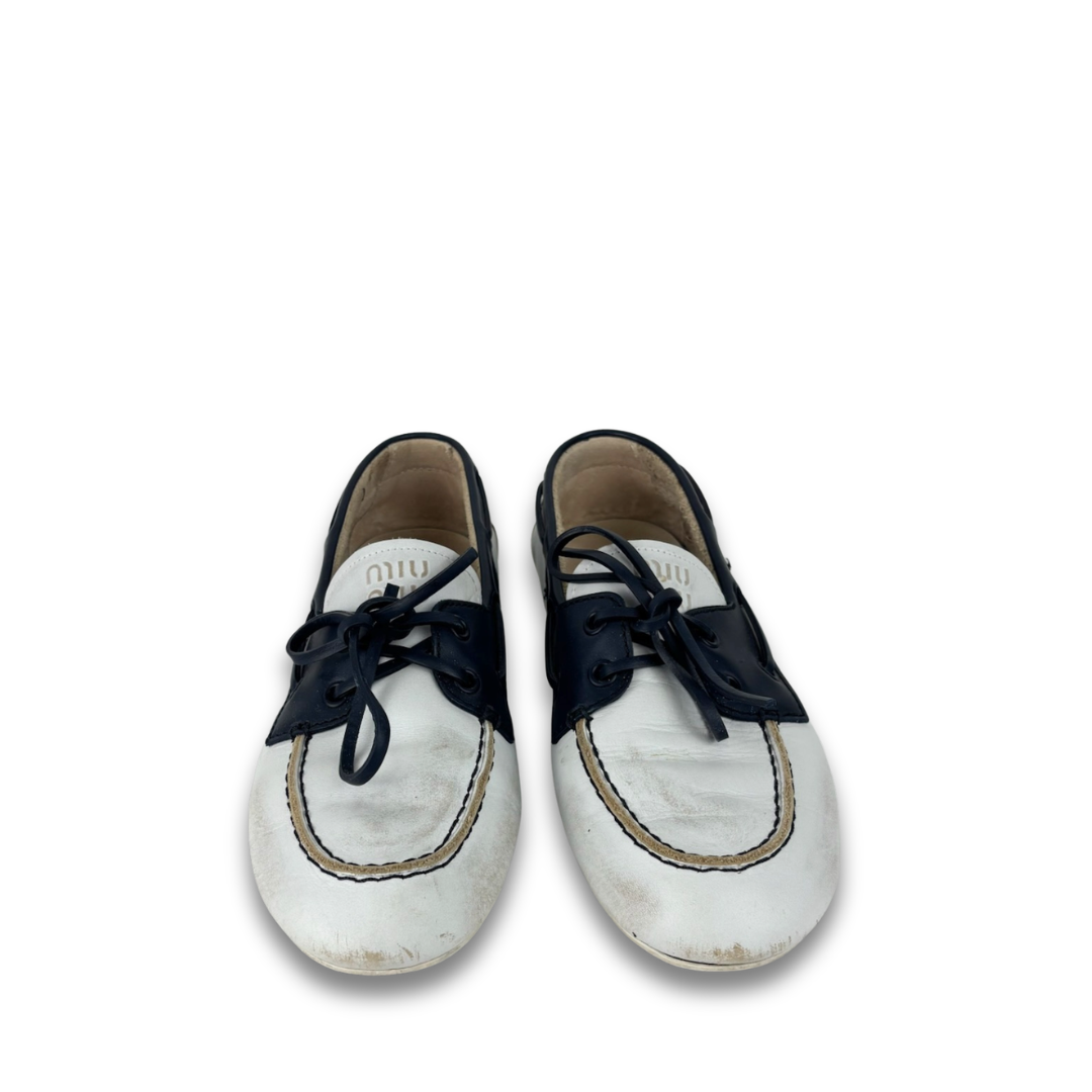 Miu Miu White Leather Deck Shoes - Size 36.5
