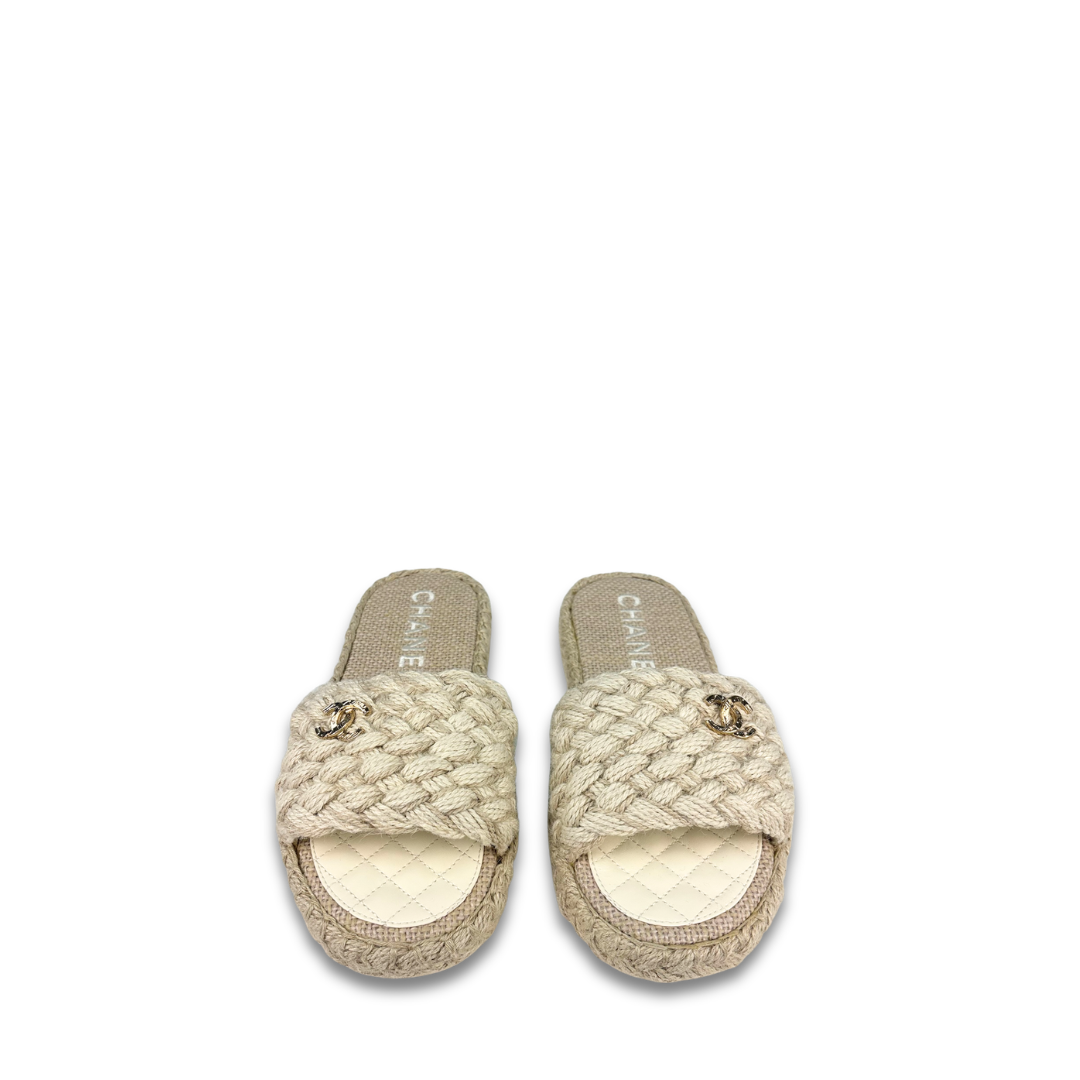 Chanel Woven Espadrille Slides- Size 41