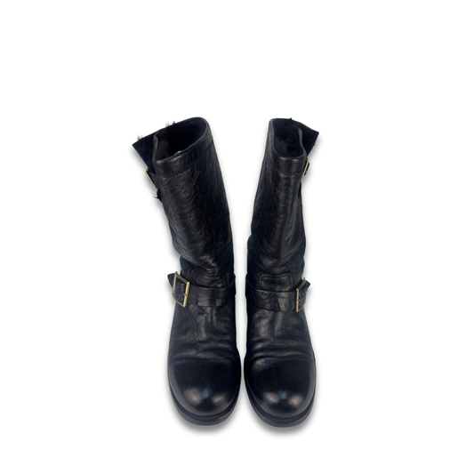 Jimmy Choo Crinkle Moto Boots - Size 38.5