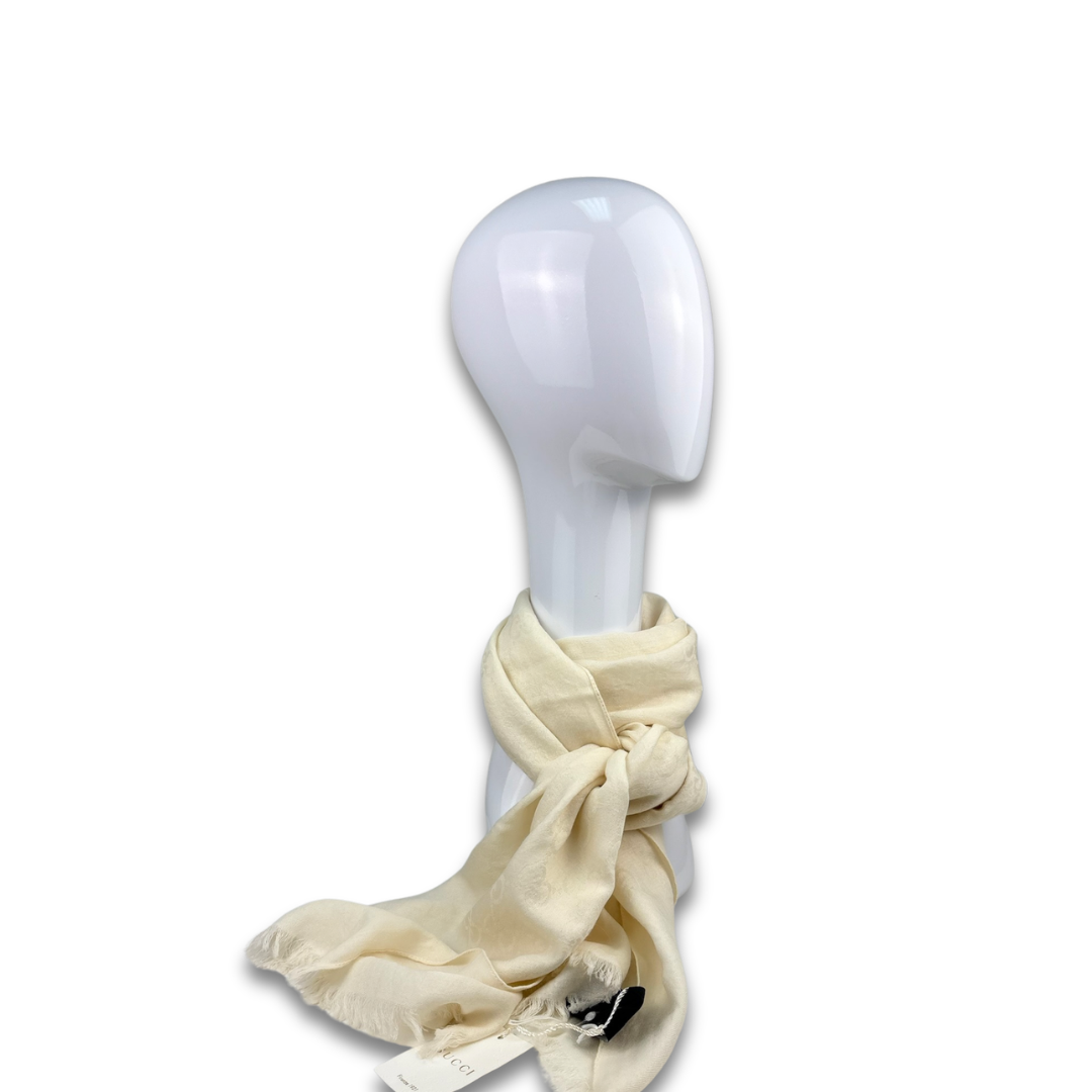 Gucci Cream 'GG' Monogram Jacquard Scarf