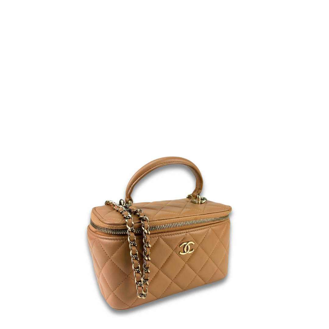 Chanel Tan Classic Small Top Handle Vanity