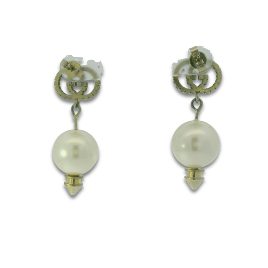 Gucci Logo Pearl Drop Earrings