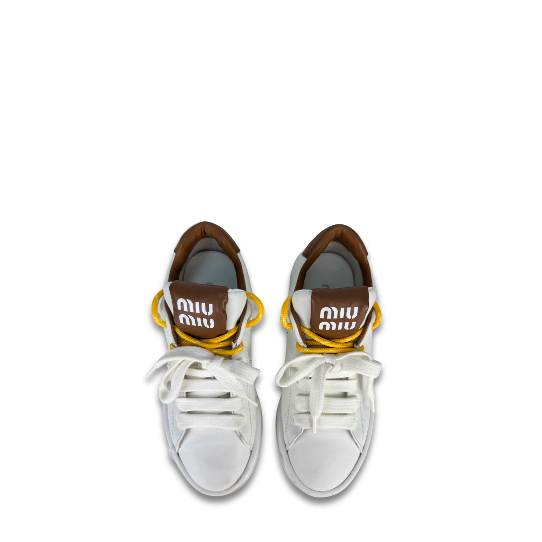 Miu Miu Mixed-Lace Leather Sneakers - Size 36
