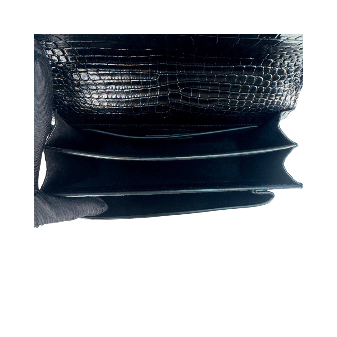 YSL Croc-Embossed Medium Sunset Shoulder Bag