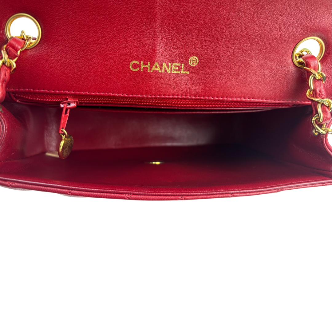Chanel Red Lambskin Half Moon Single Flap