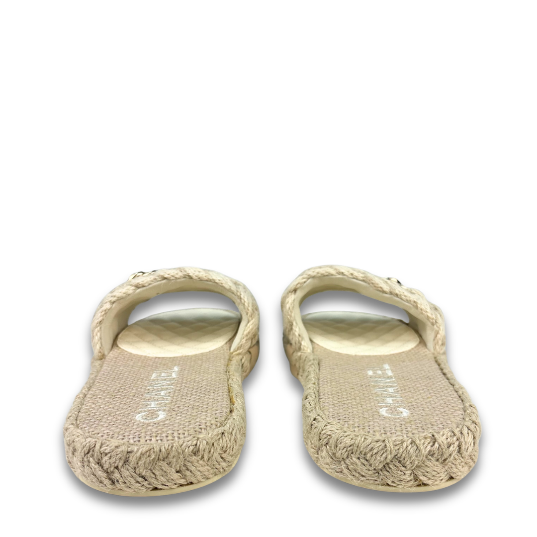 Chanel Woven Espadrille Slides- Size 41