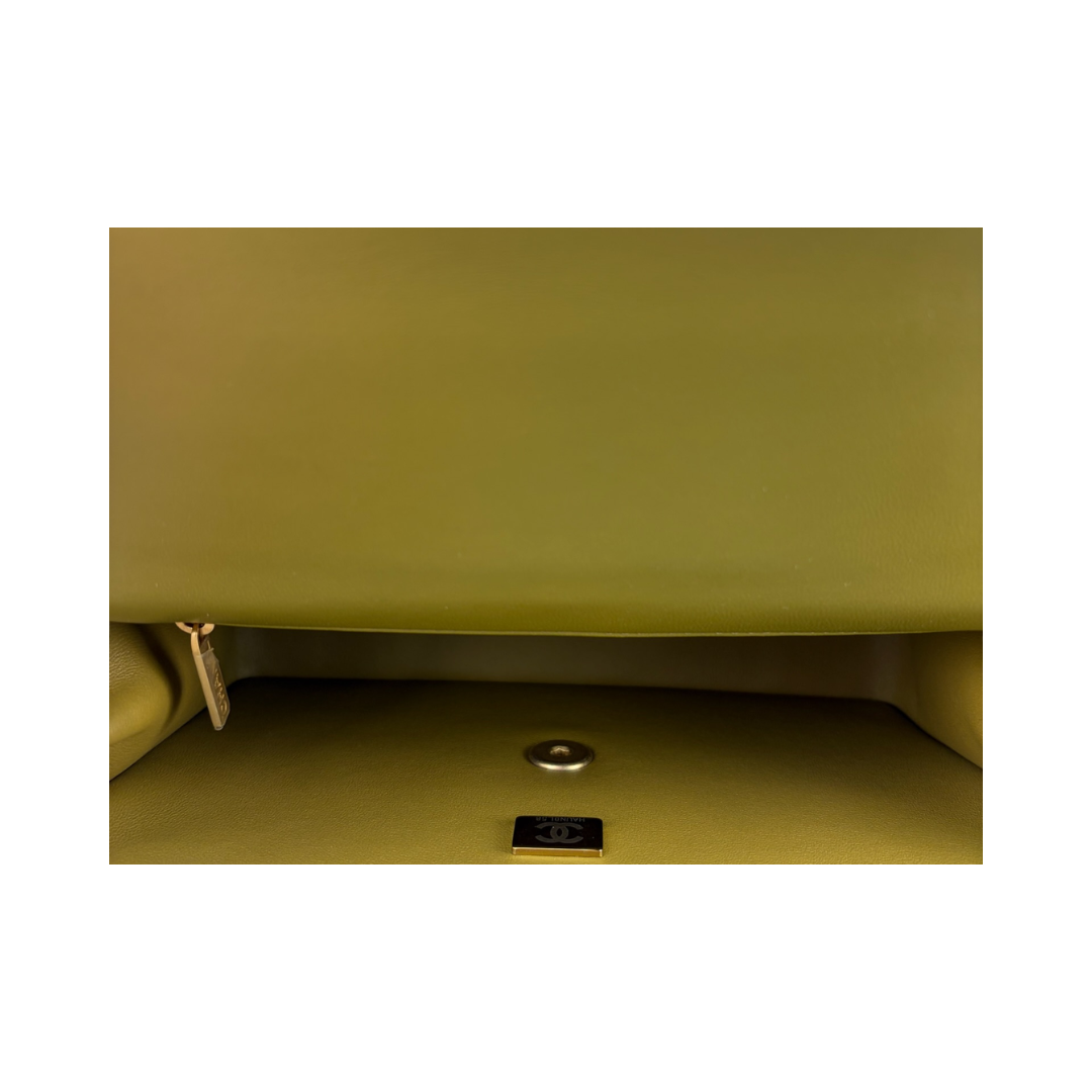 Chanel Olive Green Lambskin Top Handle Bag