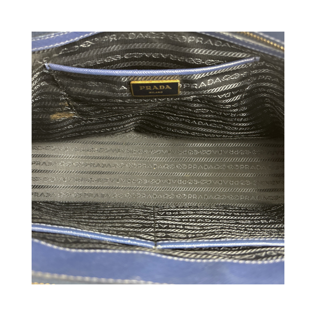 Prada Navy Saffiano Medium Double Zip Galleria