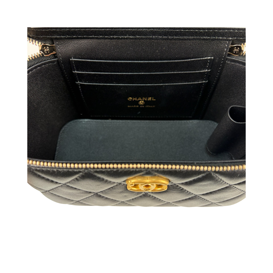 Chanel Black Sweetheart Adjustable Chain Vanity Case